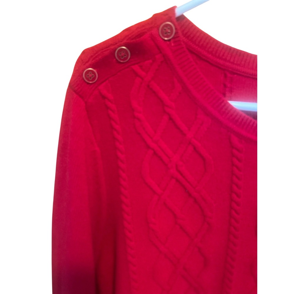 Talbots Woman Red Cable Knit Sweater Lambswool Blend Shoulder‎ Button Detail 2X - Picture 4 of 9